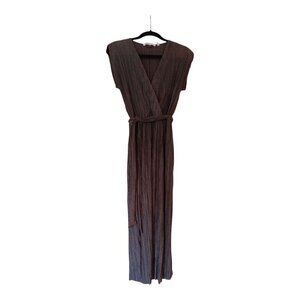 Soft Surroundings Micro Pleat Maxi Dress Surplice Dolman Sleeve Size PS Green